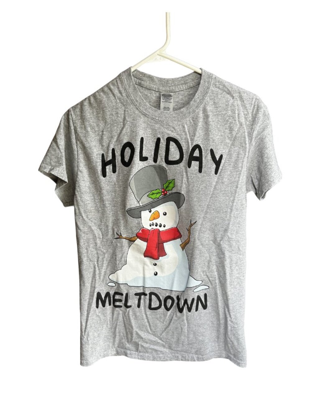 Holiday Meltdown Snowman Christmas Graphic T-Shirt Gray‎ Short Sleeve Size Small